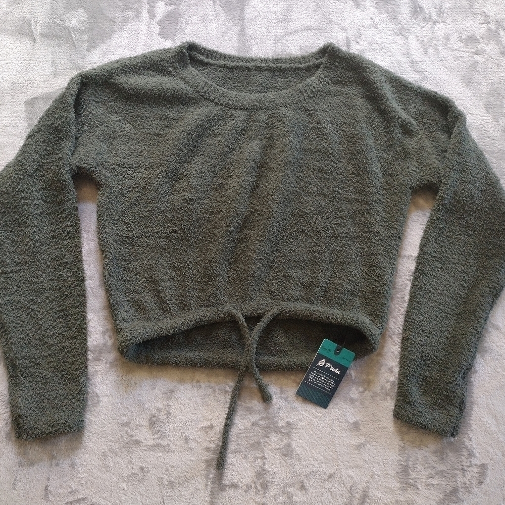 P'tula Women Green Pullover Crop Sweater XS